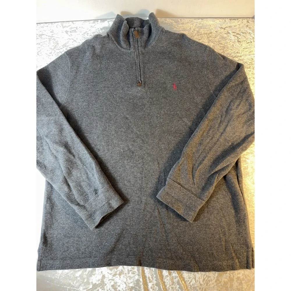 Polo Ralph Lauren Sweater Men's L Gray 1/4 Zip Cotton Pullover Preppy Classic